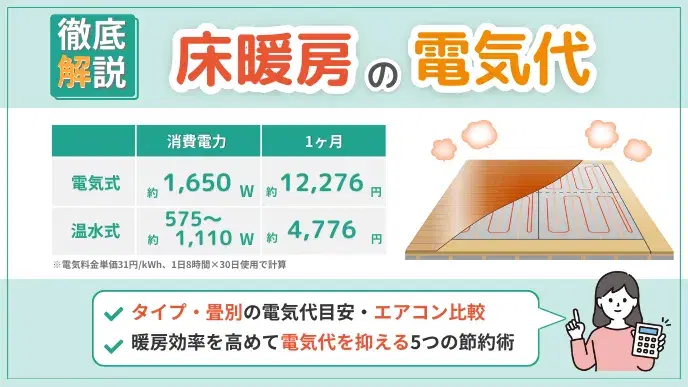 床暖房の電気代はいくら?エアコン比較と賢くコストを下げる節約術 アイキャッチ